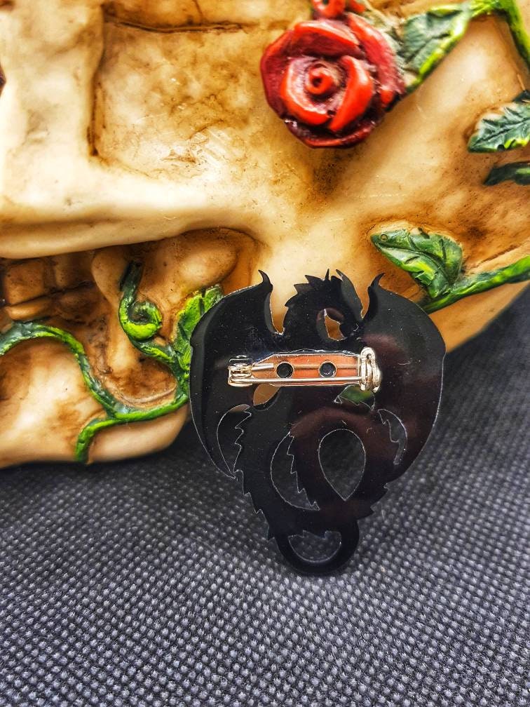 Small dragon necklace,black dragon pendant,dragon brooch,Resin dragon jewellery,gothic jewellery,fantasy jewellery, dragon gift,Mythical