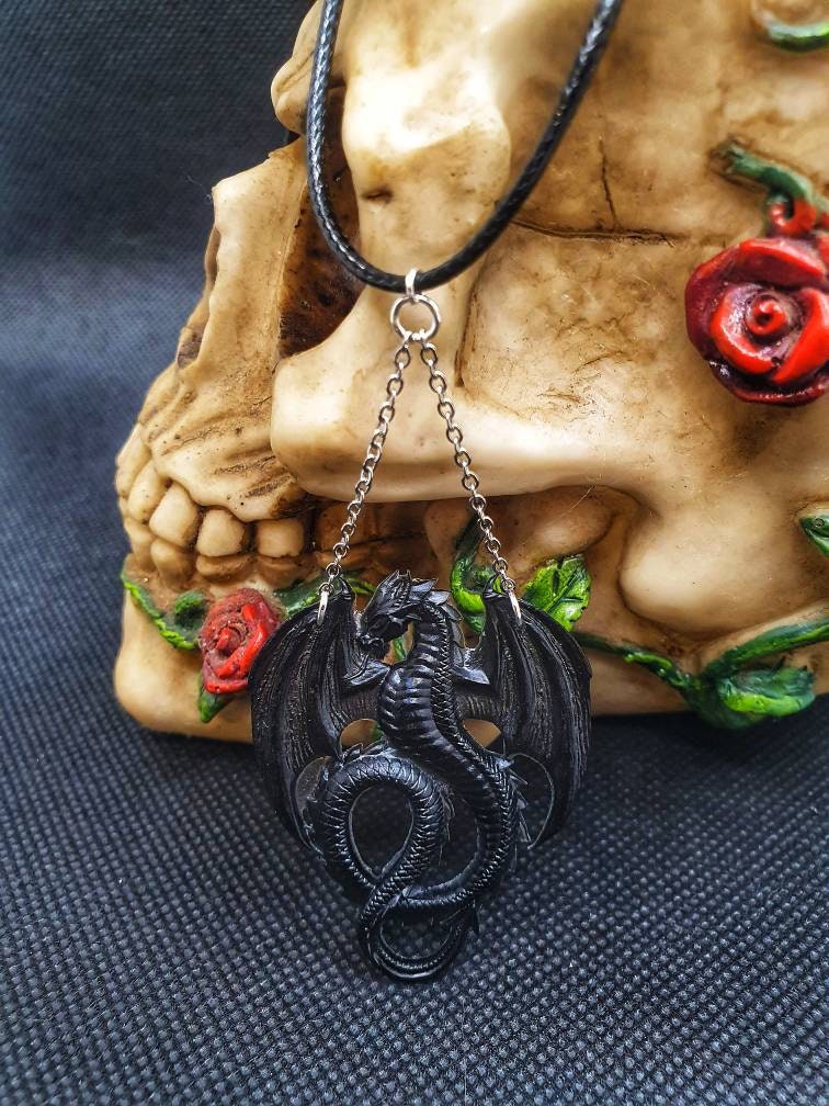 Small dragon necklace,black dragon pendant,dragon brooch,Resin dragon jewellery,gothic jewellery,fantasy jewellery, dragon gift,Mythical