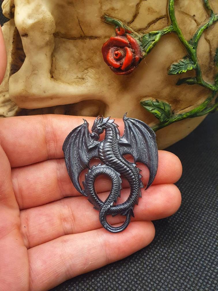 Small dragon necklace,black dragon pendant,dragon brooch,Resin dragon jewellery,gothic jewellery,fantasy jewellery, dragon gift,Mythical