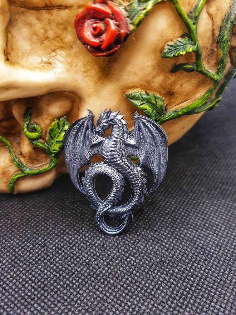 Small dragon necklace,black dragon pendant,dragon brooch,Resin dragon jewellery,gothic jewellery,fantasy jewellery, dragon gift,Mythical