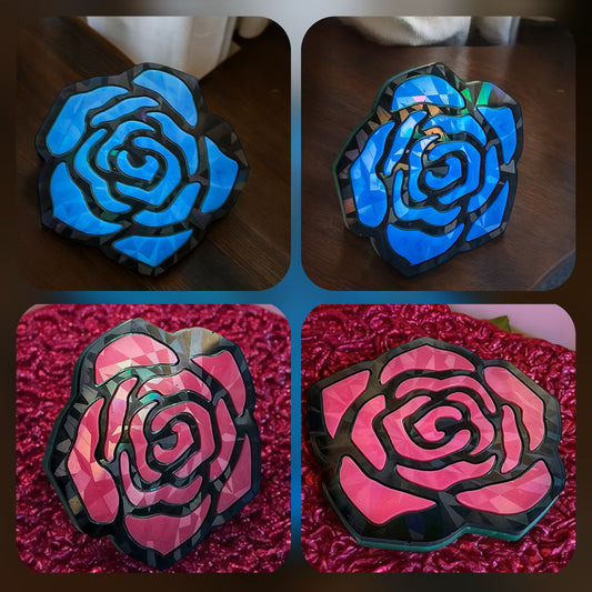 Holographic Pink/Blue Rose Coaster