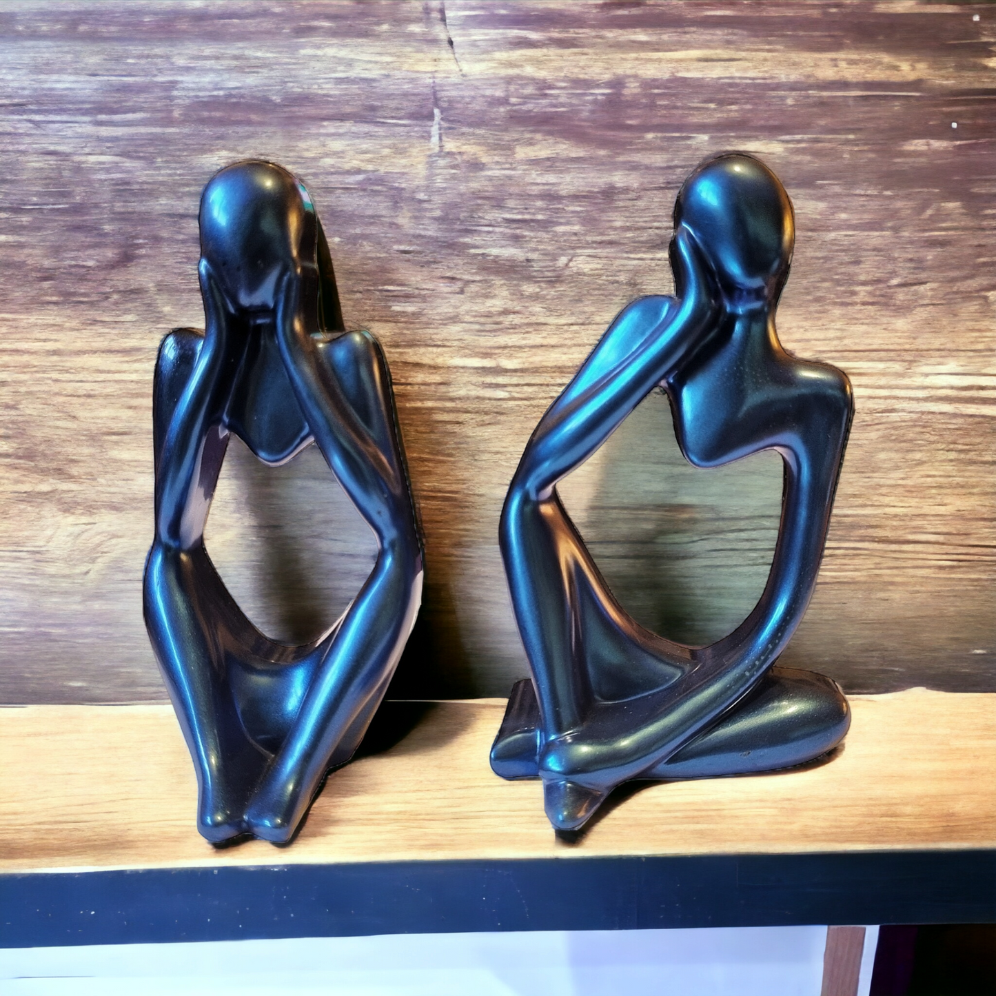 Blue Thinker Statues, set of 2, modern home decor,