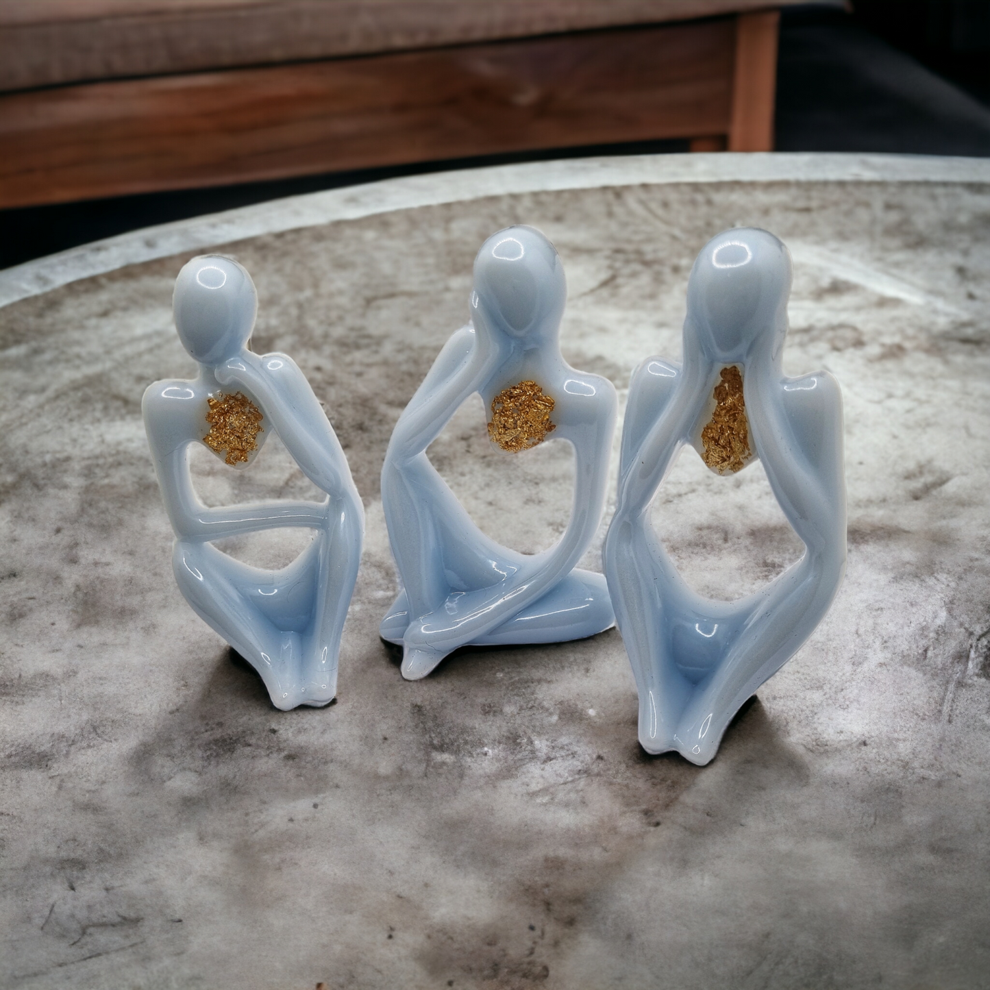 Marble Effect Thinker Statues, set of 3, modern home decor,