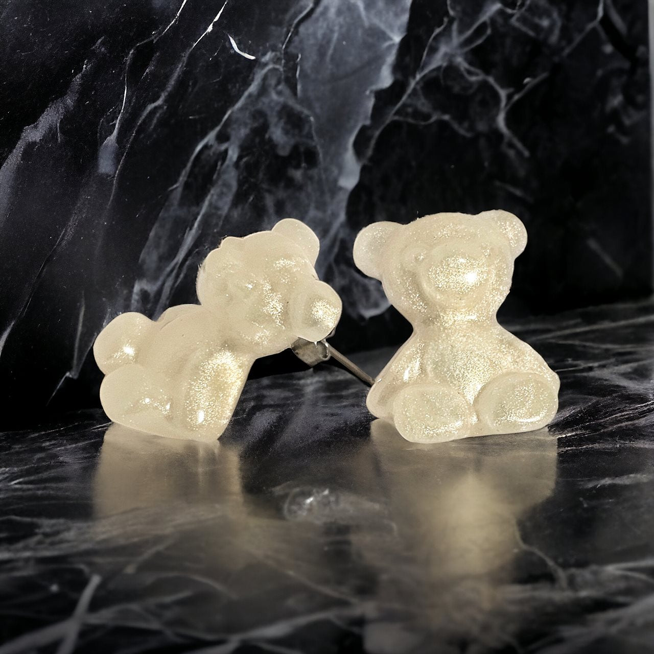 Pearlescent Cream Cuties: Adorable Gummy Bear Earrings Handcrafted with Resin