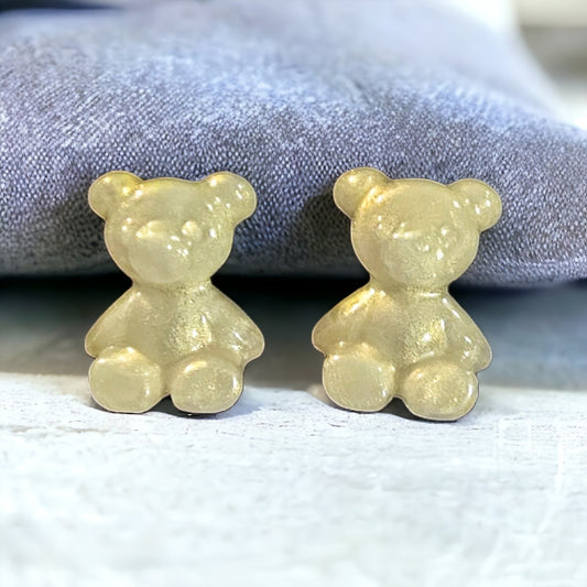 Pearlescent Cream Cuties: Adorable Gummy Bear Earrings Handcrafted with Resin