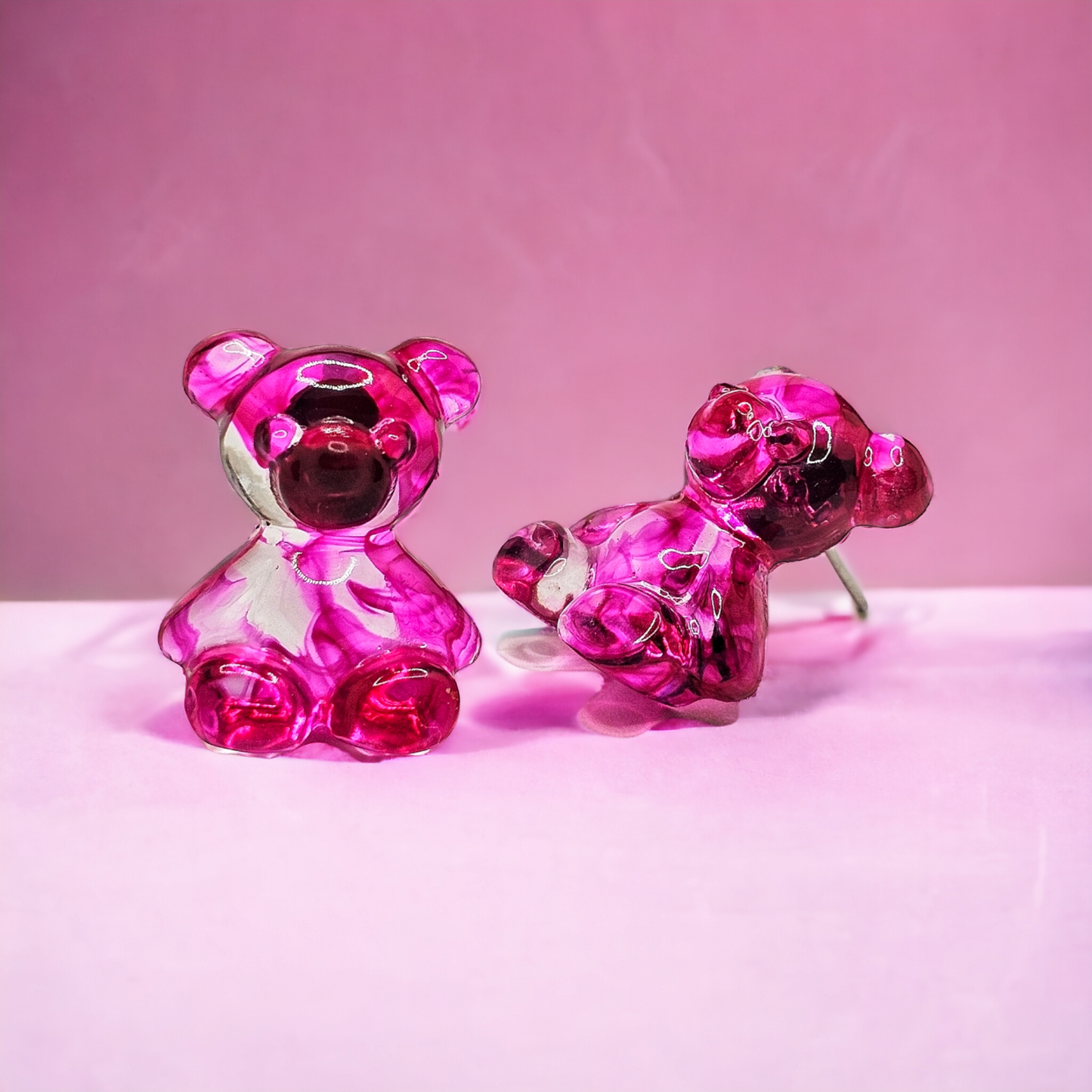 Pink Swirl Teddy Bear Earrings - Adorable and Charming Handmade Jewelry