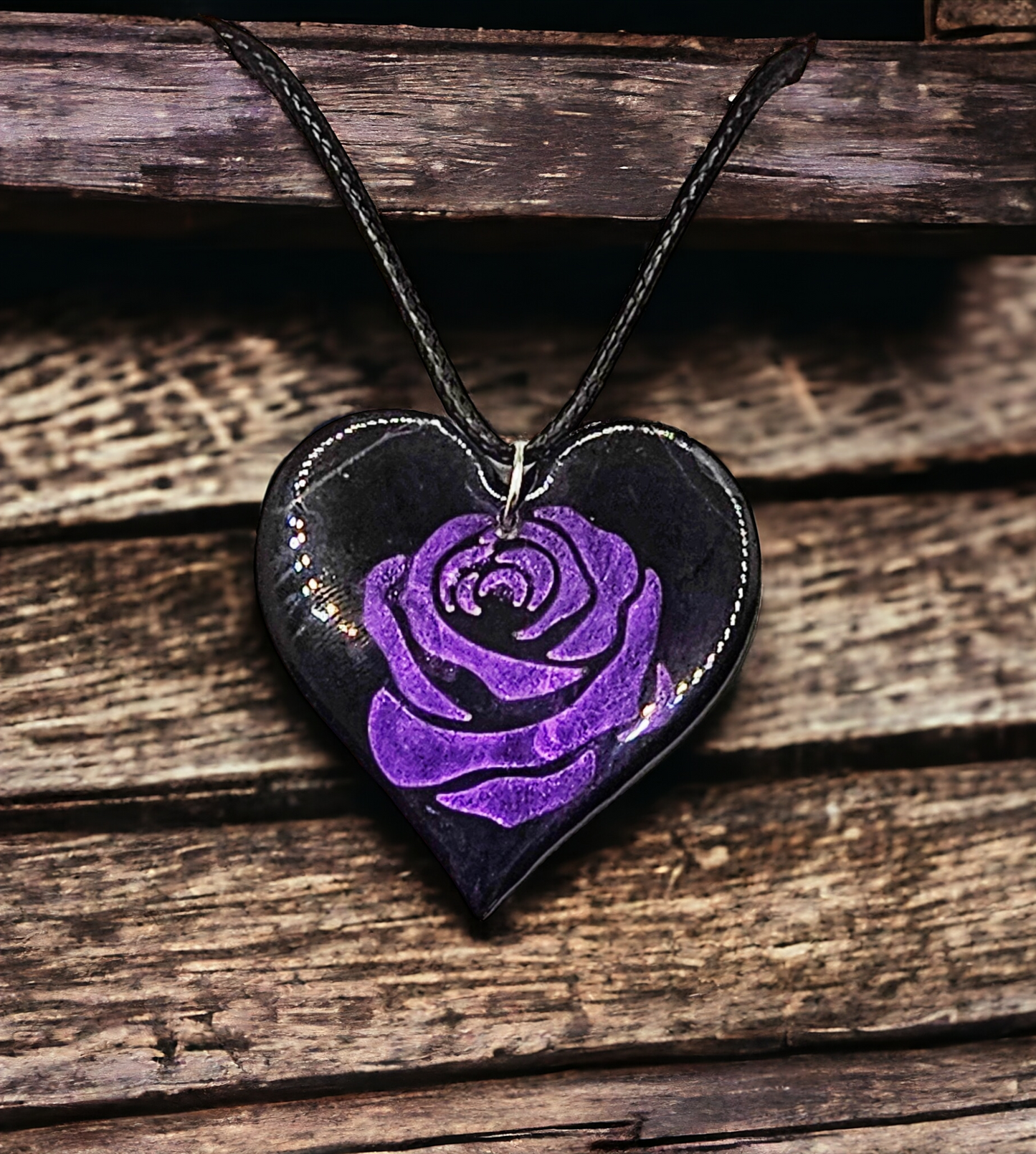 Dainty Black Resin Heart Necklace with Intricate Rose Design - Perfect Valentine's Day Gift