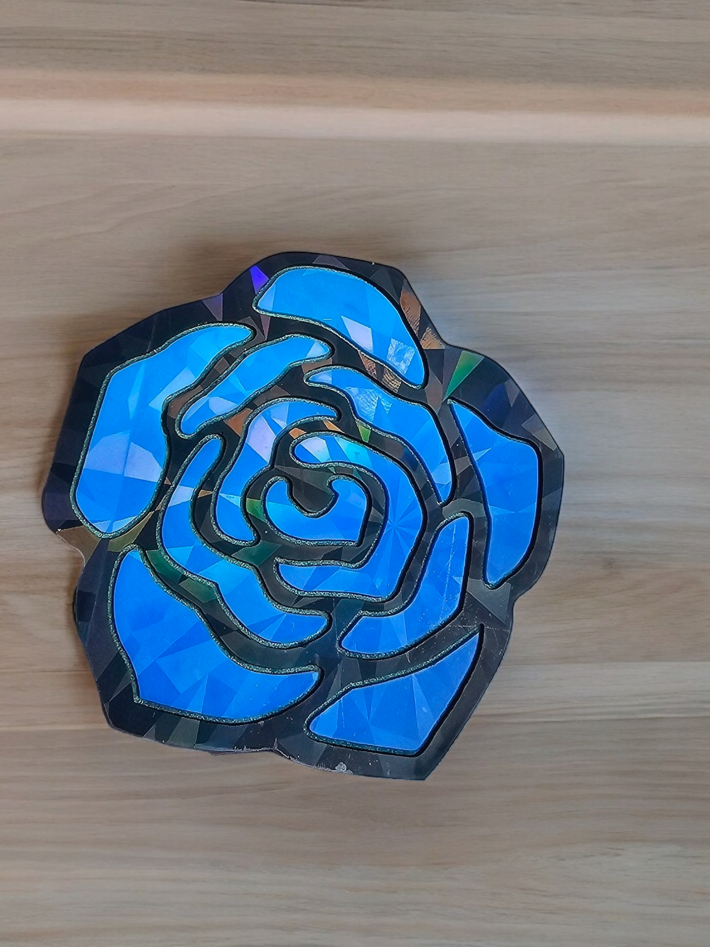 Holographic Pink/Blue Rose Coaster