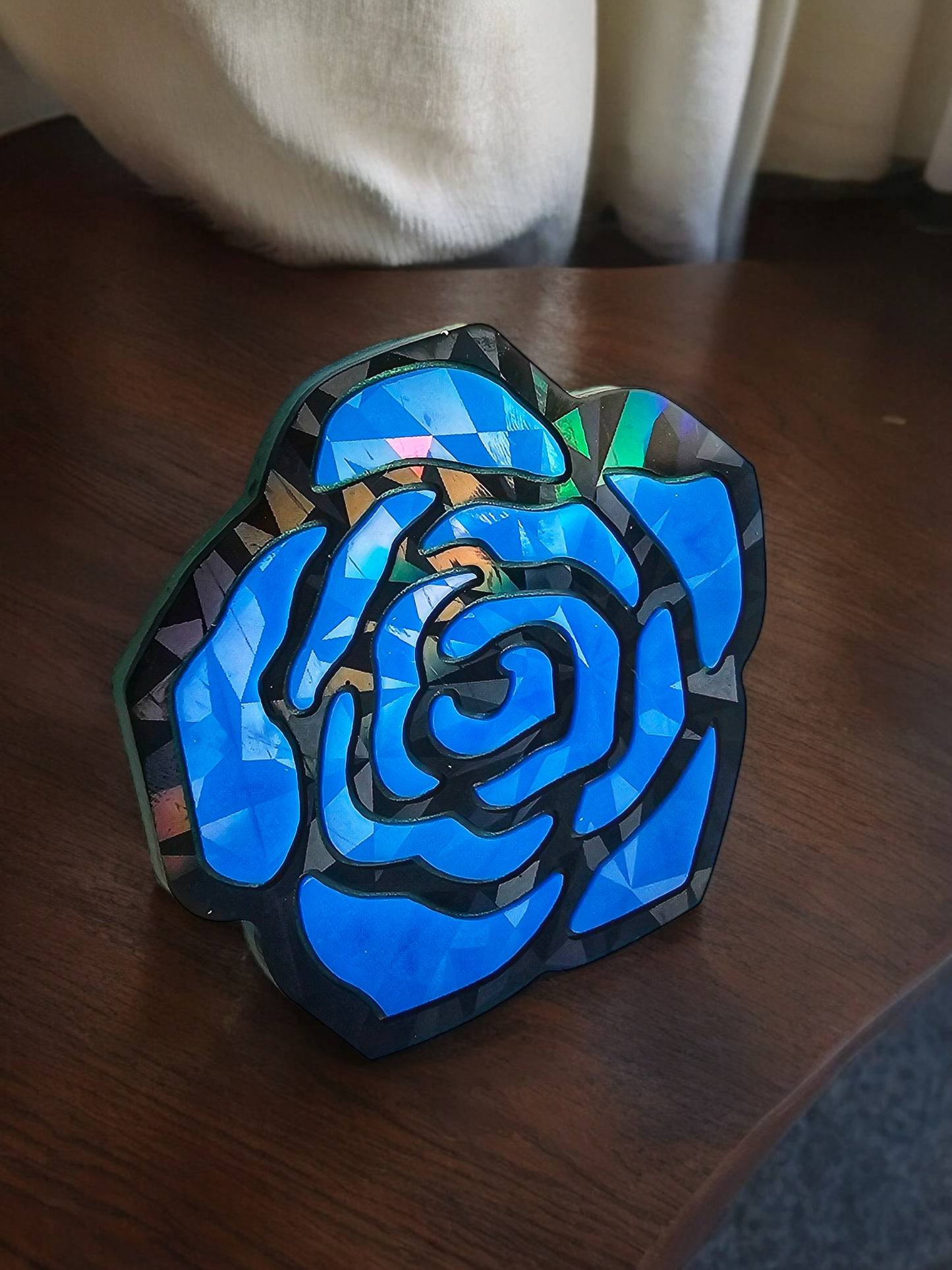 Holographic Pink/Blue Rose Coaster