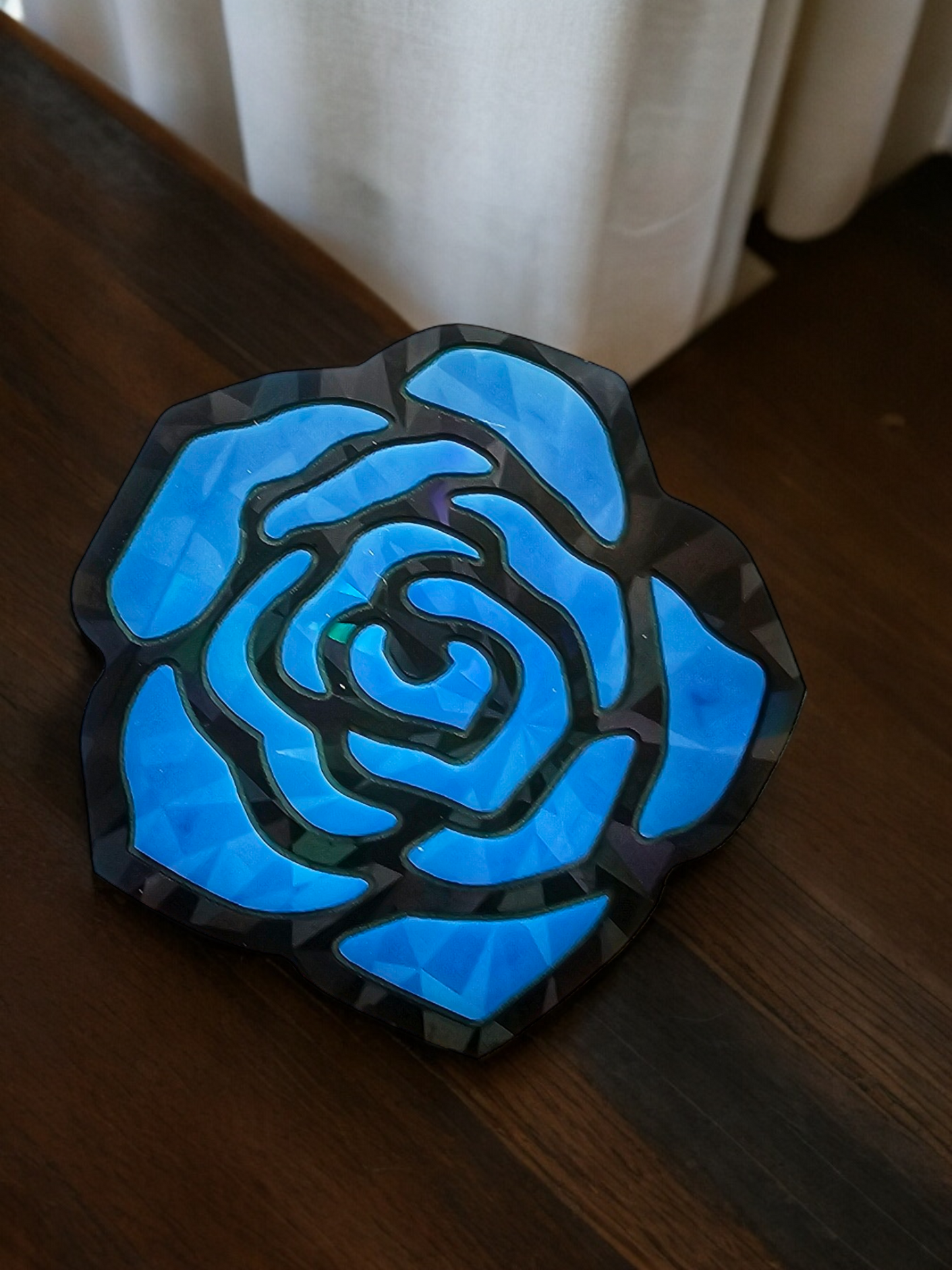 Holographic Pink/Blue Rose Coaster