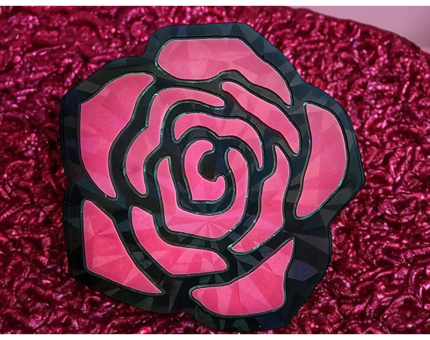 Holographic Pink/Blue Rose Coaster