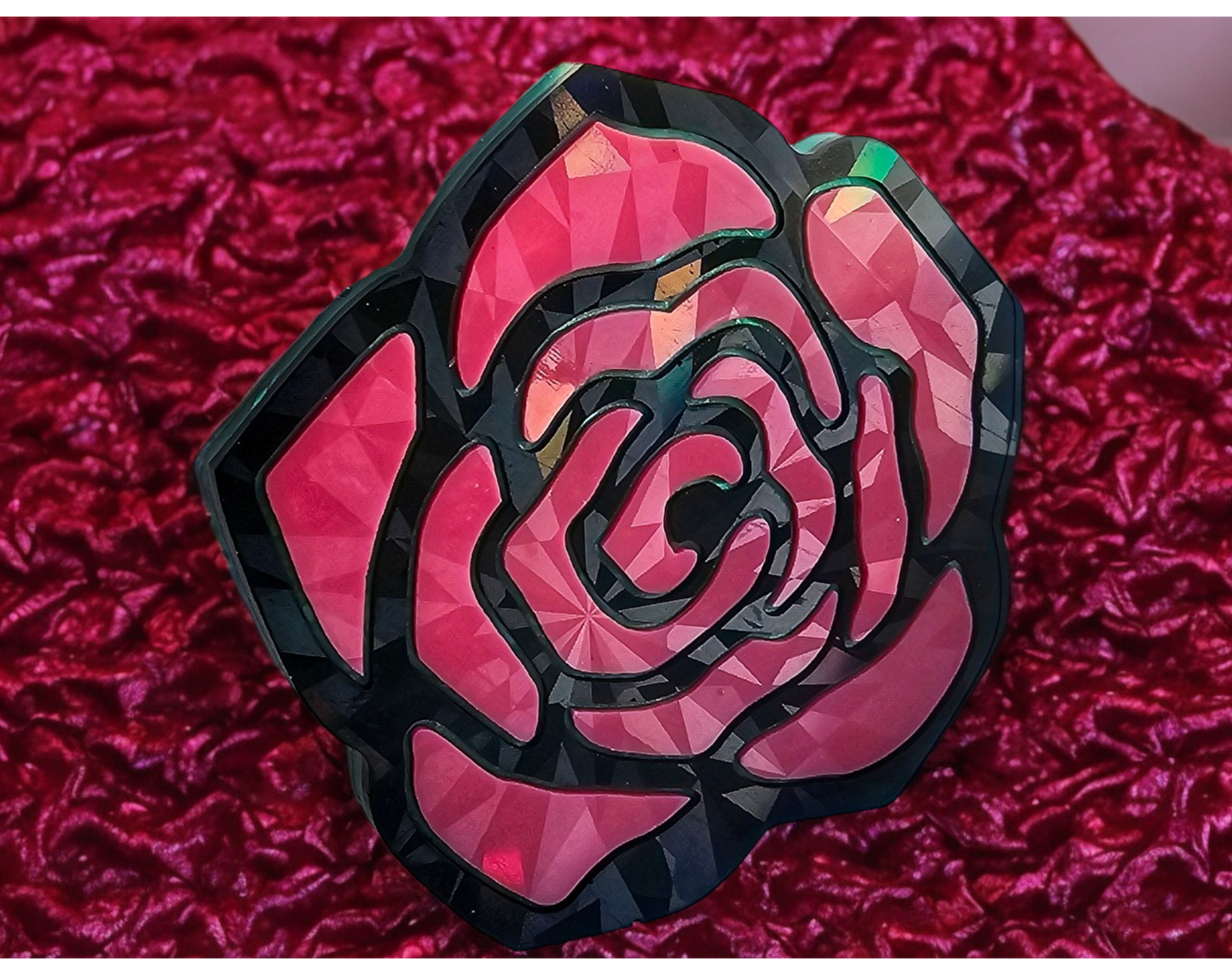 Holographic Pink/Blue Rose Coaster