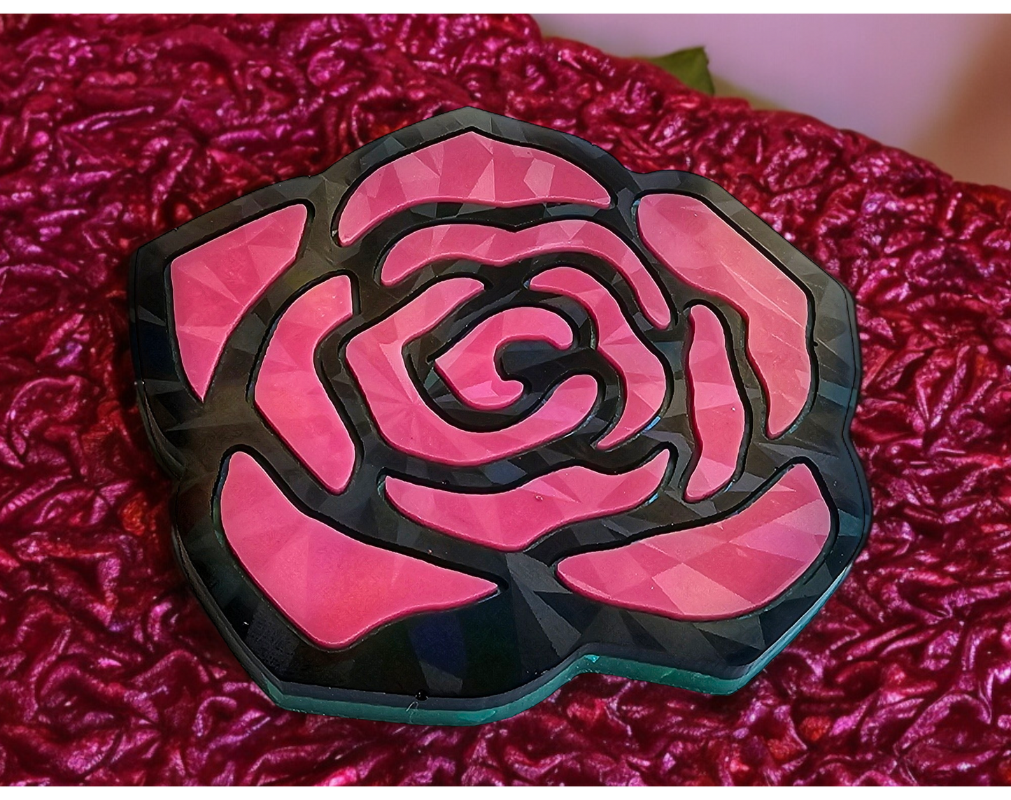 Holographic Pink/Blue Rose Coaster