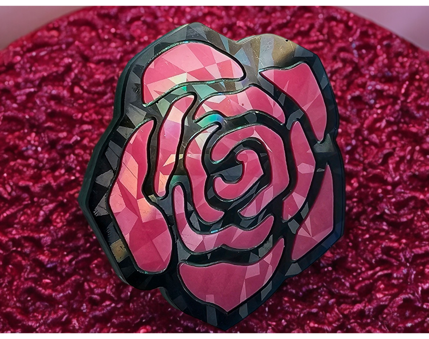 Holographic Pink/Blue Rose Coaster