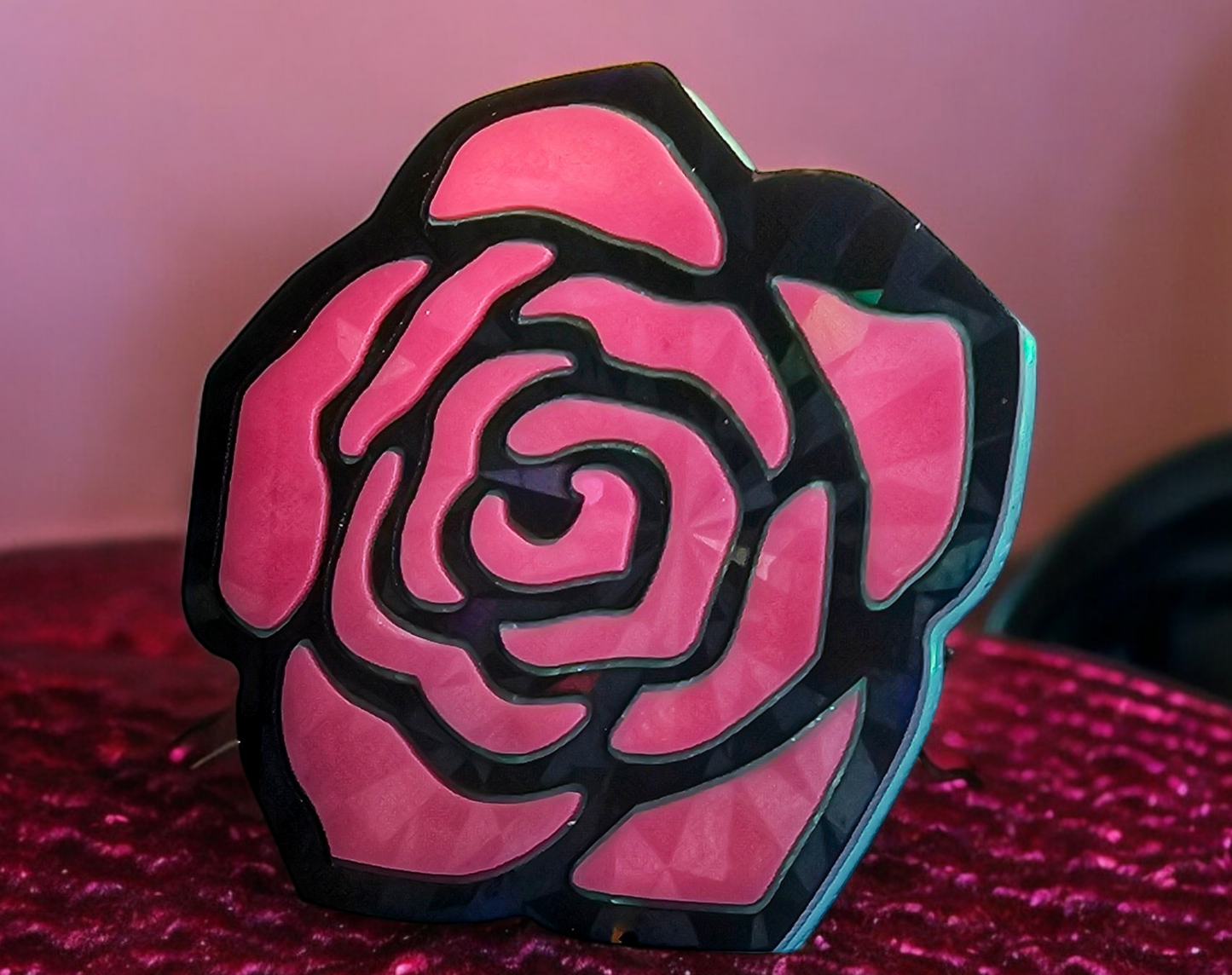 Holographic Pink/Blue Rose Coaster