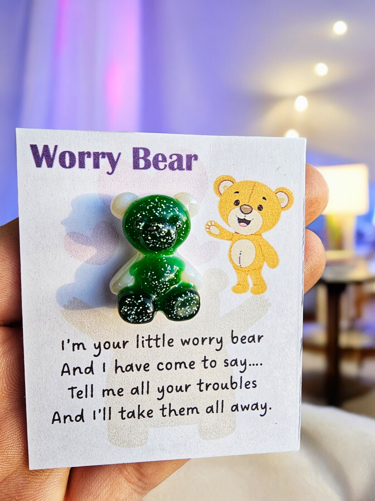 Adorable Handcrafted Resin Worry Bear Pin - Colourful and Cute Emotional Support Buddy