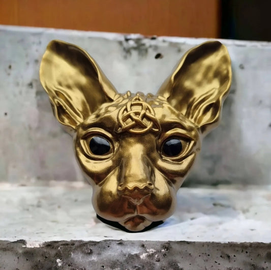 Golden Sphynx Cat Head, Wall Hanging, Hanging Decoration, Paperweight, perfect gift for cat lovers