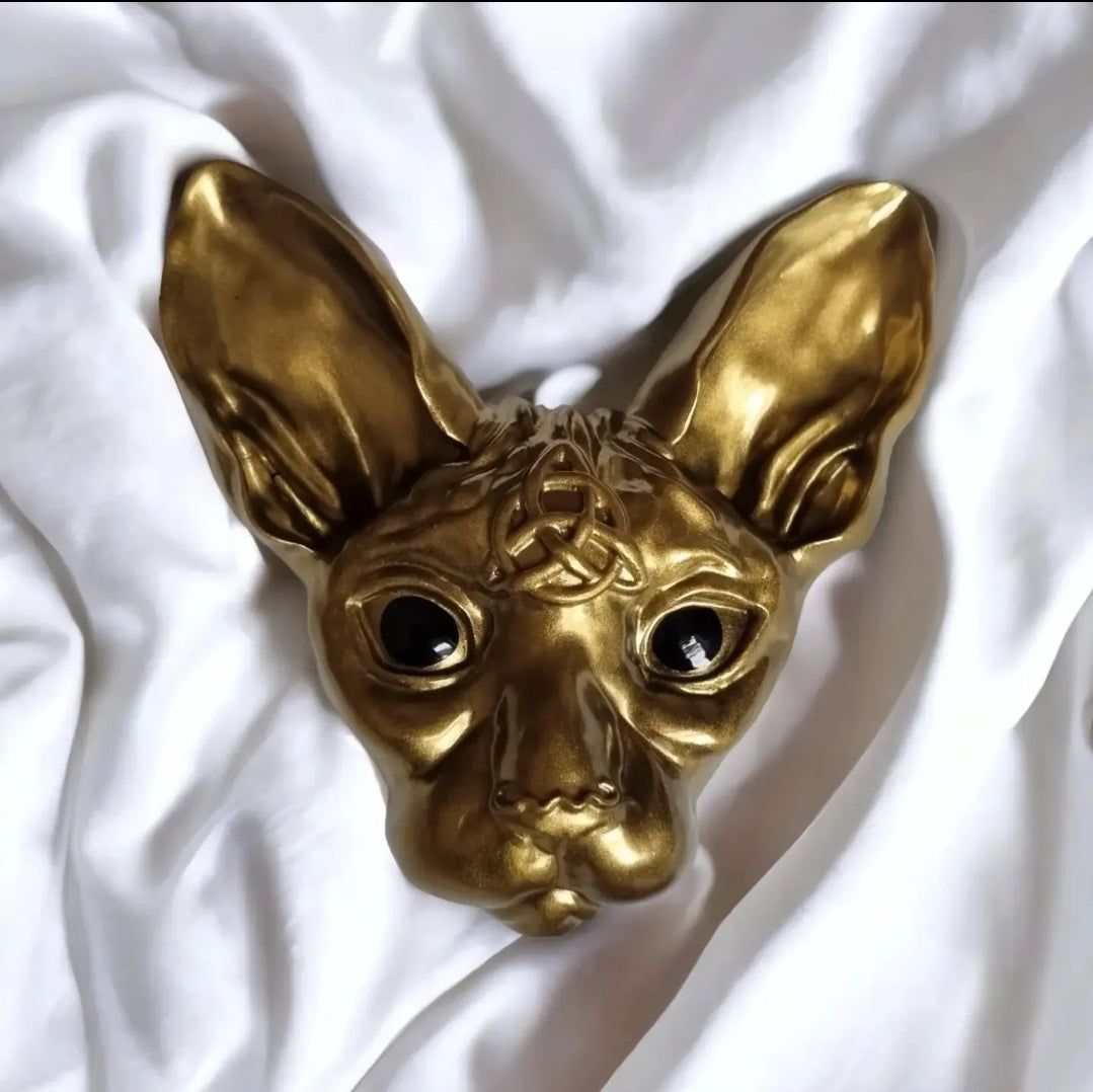 Golden Sphynx Cat Head, Wall Hanging, Hanging Decoration, Paperweight, perfect gift for cat lovers