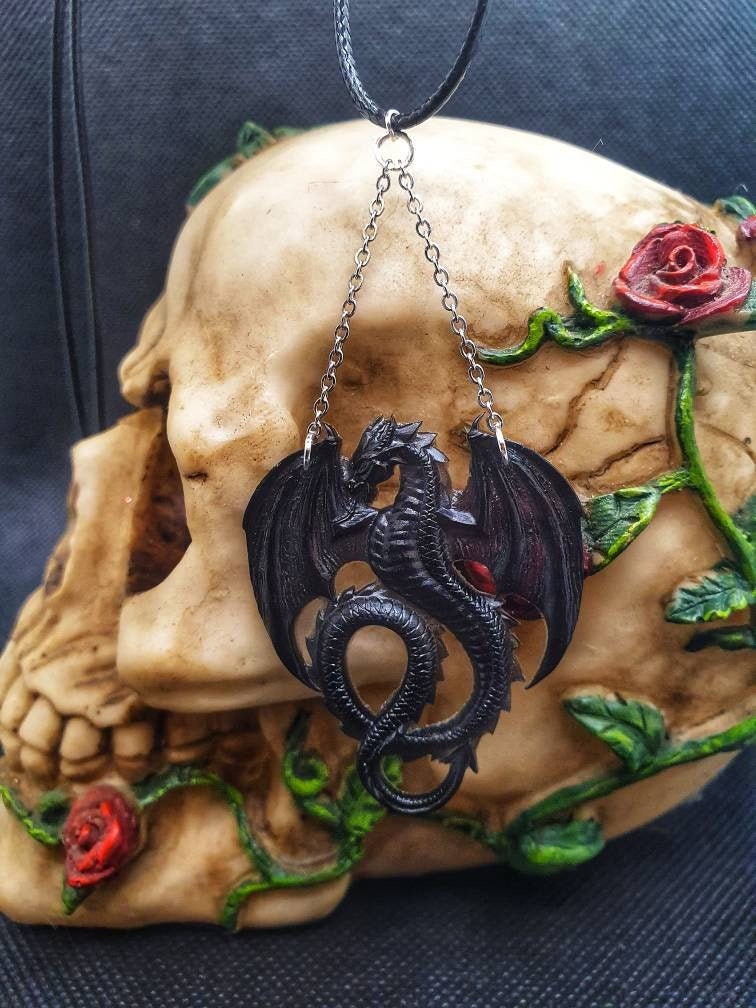 Small dragon necklace,black dragon pendant,dragon brooch,Resin dragon jewellery,gothic jewellery,fantasy jewellery, dragon gift,Mythical